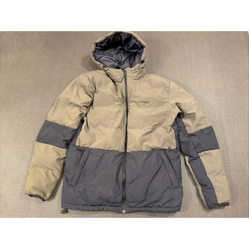 OAKLEY‎ PERFORMANCE FIT HOODED PUFFY JACKET Men Size Medium Black & Green